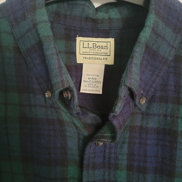 LL Bean Men's Scotch Plaid Flannel Shirt Traditional Fit Tartan Green Med 228061 - Picture 6 of 11